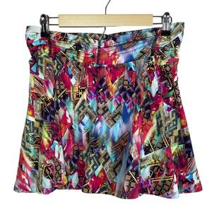Dona Jo Skirt Size 2 / Large Mixed Print Skort Pink Colorful Black Flounce‎ Hem
